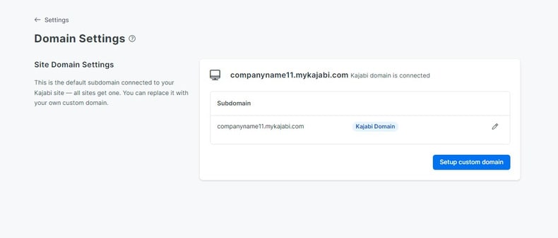 Kajabi Domain Settings Page