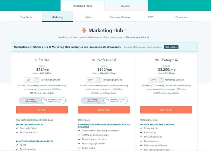 hubspot pricing - kajabi vs hubspot
