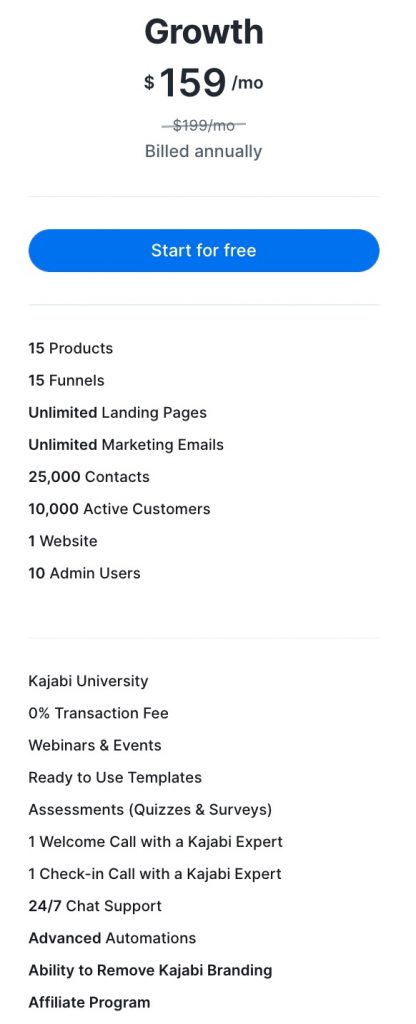 Kajabi Growth Pricing Column
