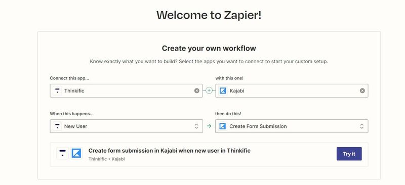 thinkific integration via zapier